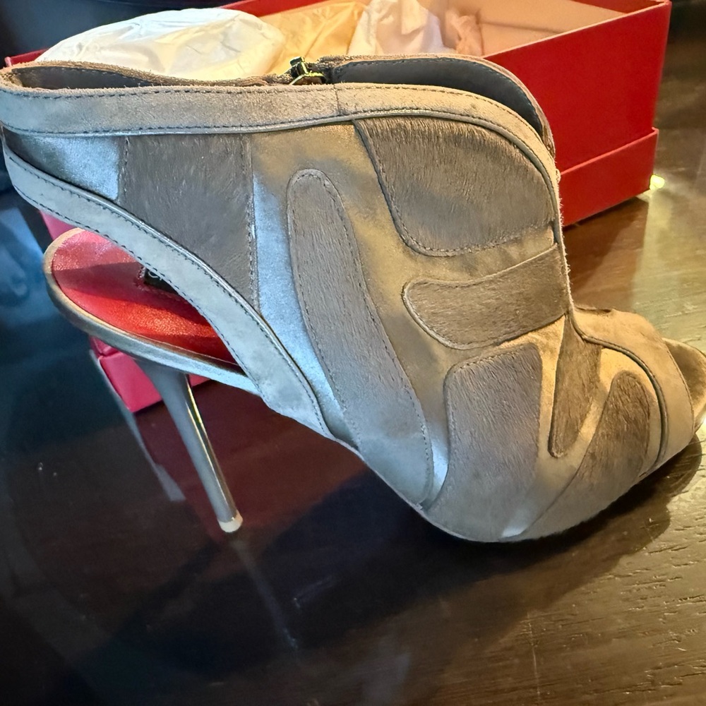 Charles Jourdan Paris Elison Slingback Stiletto Taupe Booties Fur Shoes